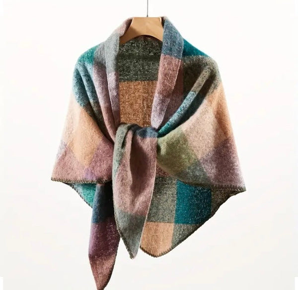 Maryam’s Essential Luxury Triangular Geometric Plaid Cashmere Scarf