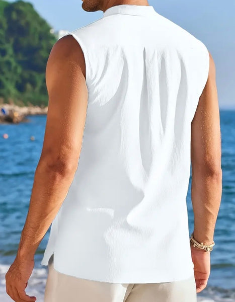Maryam’s Essential Breathable Button Sleeveless Cotton Linen Top Tank