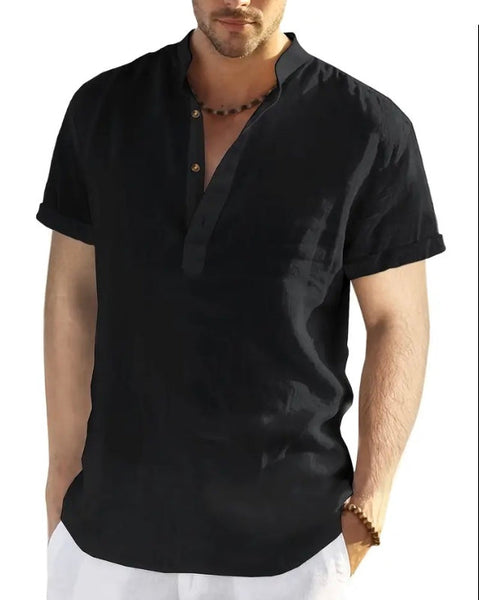 Maryam’s Essential Vintage Style Cotton Linen Short Sleeves Button Shirt