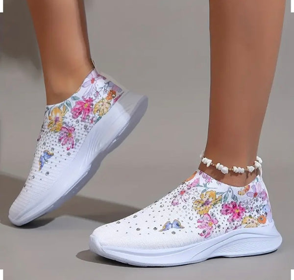 Maryam’s Essential Lightweight Butterfly Diamanté Knitted Elastic Low Top Slip on Sneaker Shoes