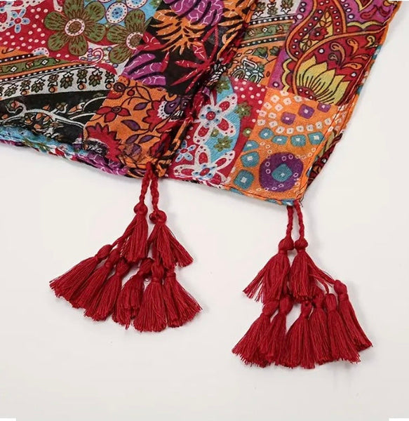 Maryam's Essential Luxury Flower Printed Cotton Tassels Hijab