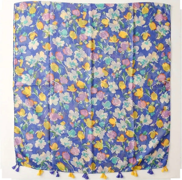 Maryam's Essential Flower Printed Cotton Viscose Tassels Hijab