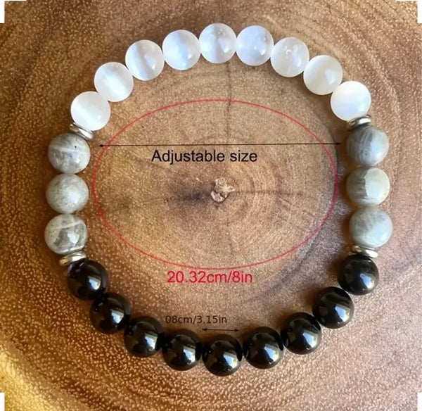 Maryam’s Essential Trendy Black Tourmaline, Selenite & Labradorite Crystal Beads Bracelet