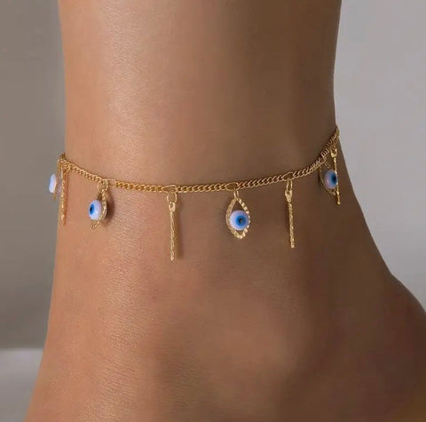 Maryam’s Essential Evil Eyes Tassels Pendant Thin Chain Anklet