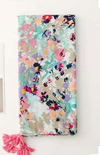 Maryam's Essential Floral Printed Cotton Viscose Tassels Hijab