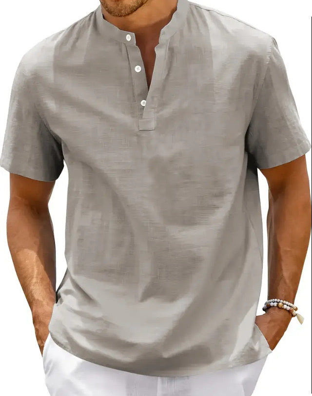 Maryam’s Essential Vintage Style Cotton Linen Short Sleeves Button Shirt