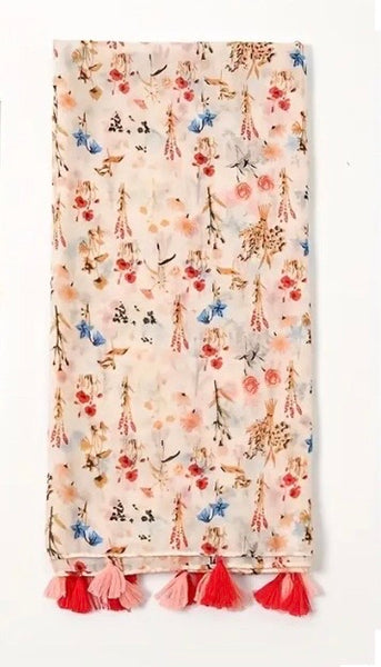 Maryam's Essential Flower Printed Cotton Viscose Tassels Hijab