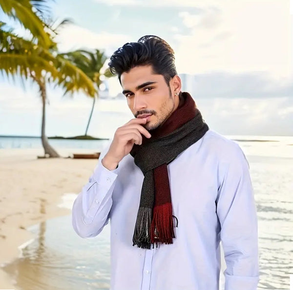 Maryam’s Essential Mature Men Trio Colour-block Acrylics Thick & Warm Tassels Scarf