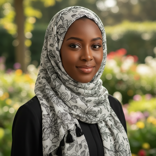 Maryam's Essential Plant Printed Cotton Viscose Tassels Hijab