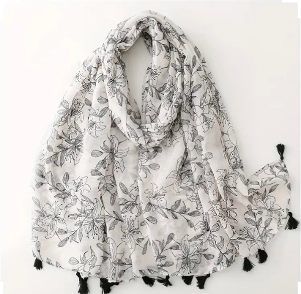 Maryam's Essential Plant Printed Cotton Viscose Tassels Hijab