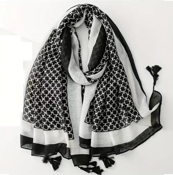 Maryam's Essential Printed Cotton Viscose Tassels Hijab