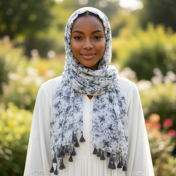Maryam's Essential Flower Printed Cotton Viscose Tassels Hijab