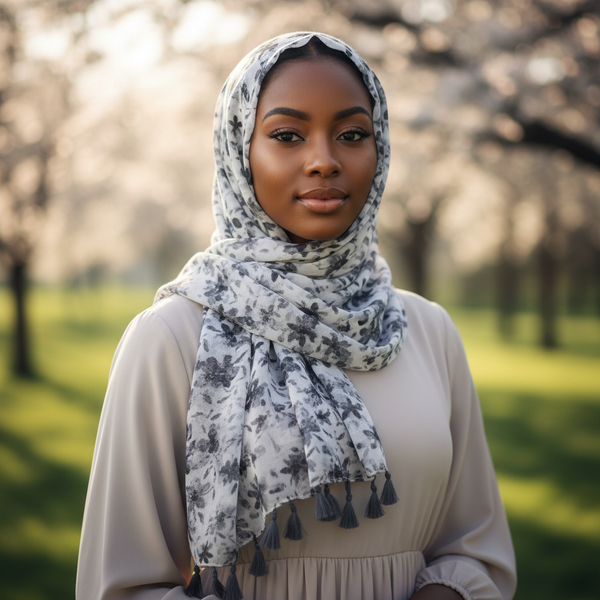 Maryam's Essential Flower Printed Cotton Viscose Tassels Hijab