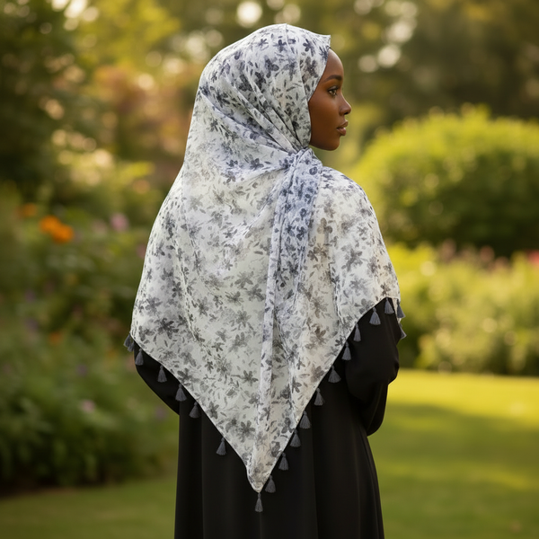 Maryam's Essential Flower Printed Cotton Viscose Tassels Hijab