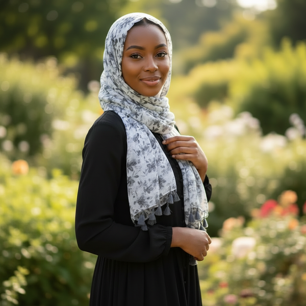 Maryam's Essential Flower Printed Cotton Viscose Tassels Hijab