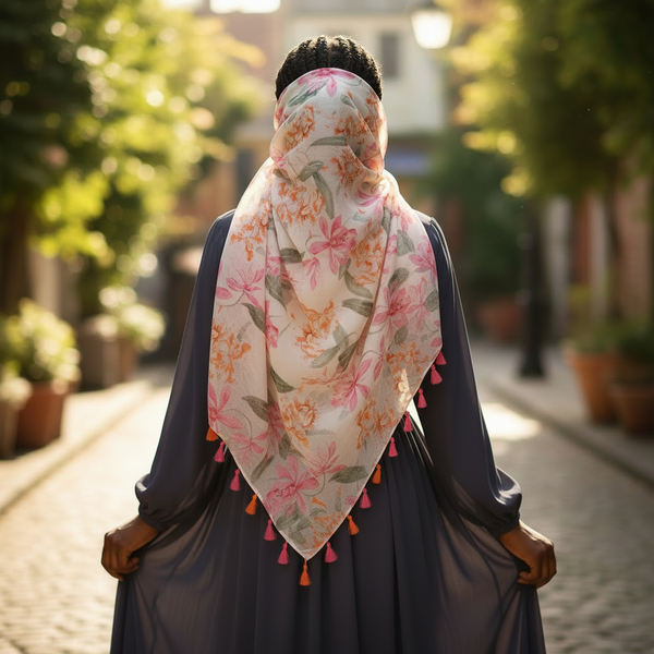 Maryam's Essential Floral Printed Cotton Viscose Tassels Hijab
