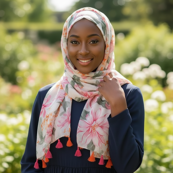 Maryam's Essential Floral Printed Cotton Viscose Tassels Hijab