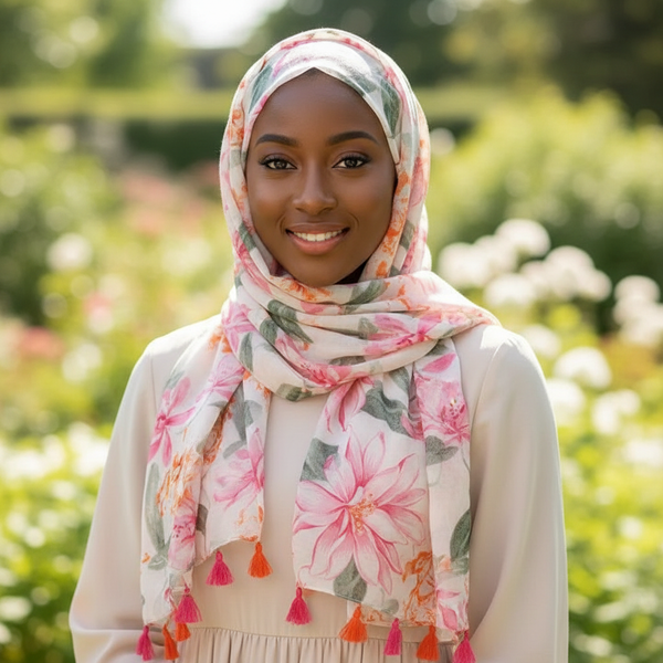 Maryam's Essential Floral Printed Cotton Viscose Tassels Hijab