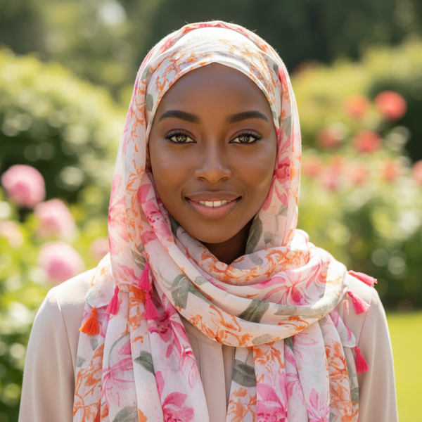 Maryam's Essential Floral Printed Cotton Viscose Tassels Hijab