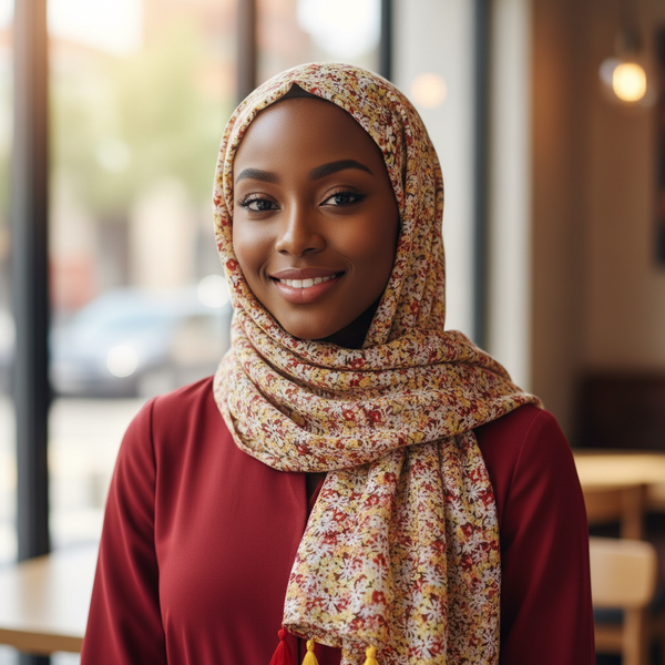 Maryam's Essential Floral Printed Cotton Viscose Tassels Hijab