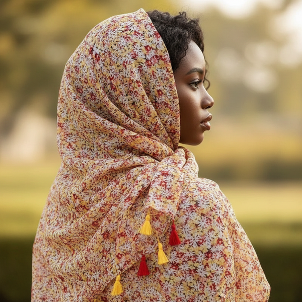 Maryam's Essential Floral Printed Cotton Viscose Tassels Hijab