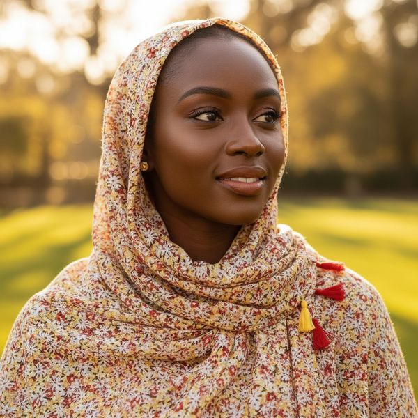 Maryam's Essential Floral Printed Cotton Viscose Tassels Hijab