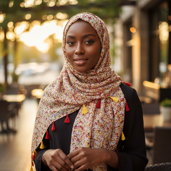 Maryam's Essential Floral Printed Cotton Viscose Tassels Hijab