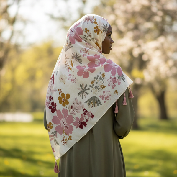 Maryam's Essential Flower Printed Cotton Viscose Tassels Hijab