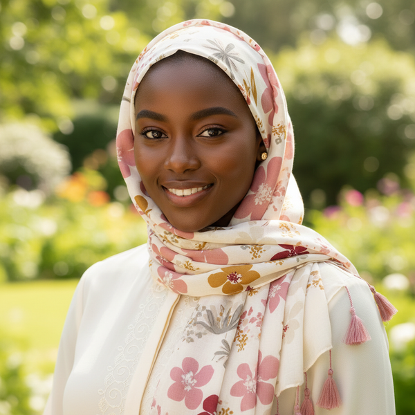Maryam's Essential Flower Printed Cotton Viscose Tassels Hijab