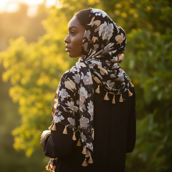 Maryam's Essential Floral Printed Cotton Viscose Tassels Hijab