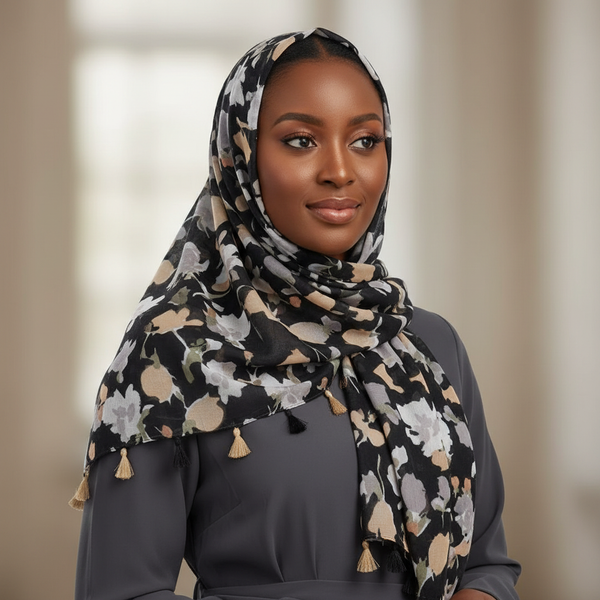 Maryam's Essential Floral Printed Cotton Viscose Tassels Hijab