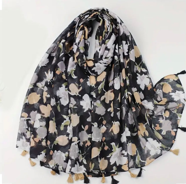 Maryam's Essential Floral Printed Cotton Viscose Tassels Hijab