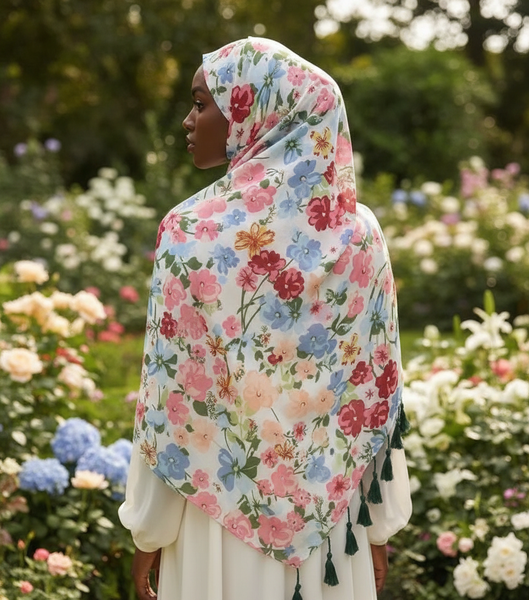 Maryam's Essential Floral Printed Cotton Viscose Tassels Hijab