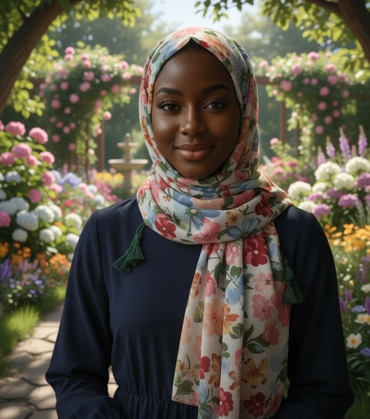 Maryam's Essential Floral Printed Cotton Viscose Tassels Hijab