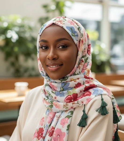 Maryam's Essential Floral Printed Cotton Viscose Tassels Hijab