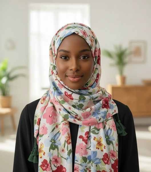 Maryam's Essential Floral Printed Cotton Viscose Tassels Hijab