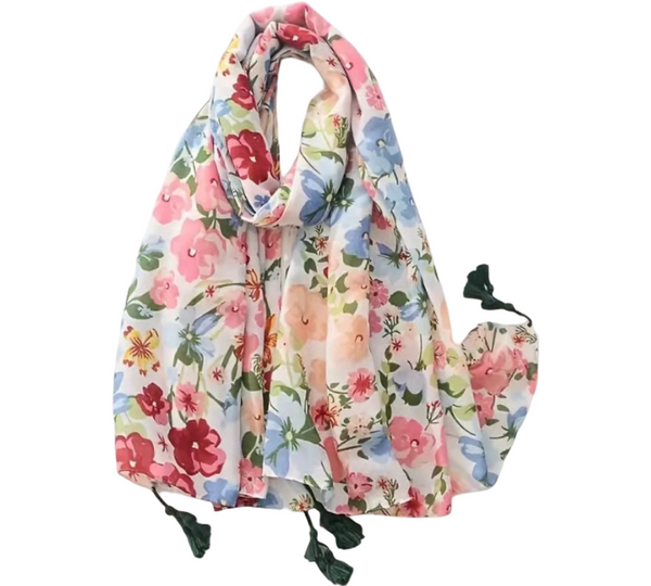 Maryam's Essential Floral Printed Cotton Viscose Tassels Hijab
