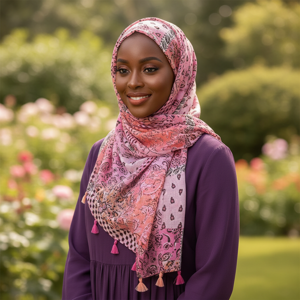 Maryam's Essential Printed Cotton Viscose Tassels Hijab