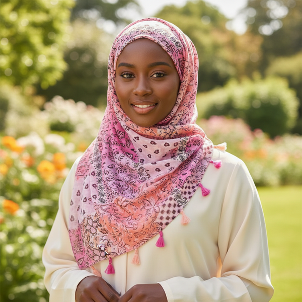 Maryam's Essential Printed Cotton Viscose Tassels Hijab