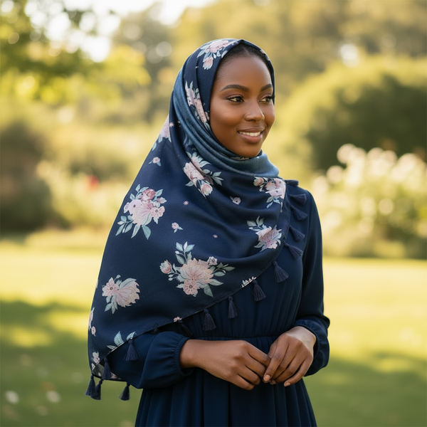 Maryam's Essential Flower Printed Cotton Viscose Tassels Hijab
