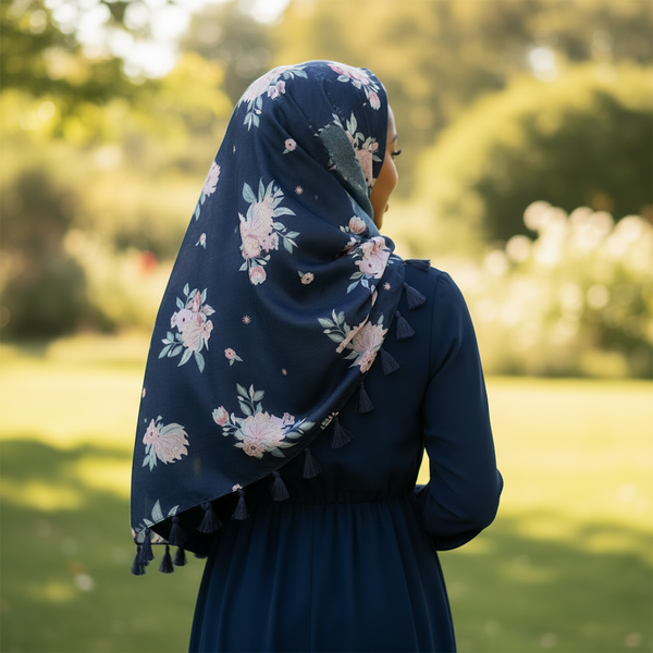 Maryam's Essential Flower Printed Cotton Viscose Tassels Hijab