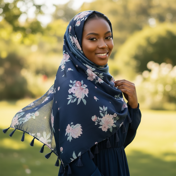 Maryam's Essential Flower Printed Cotton Viscose Tassels Hijab