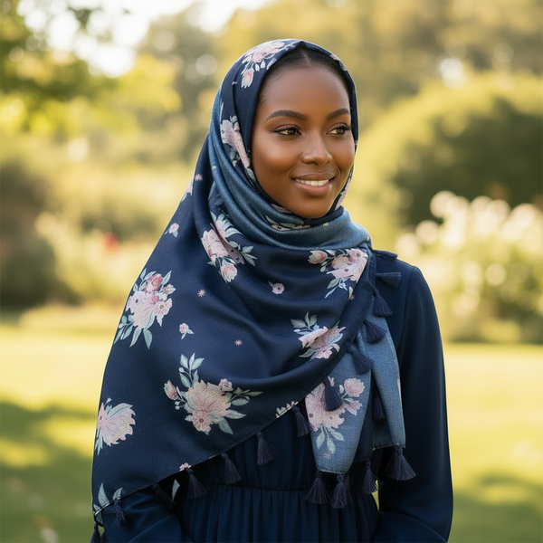 Maryam's Essential Flower Printed Cotton Viscose Tassels Hijab
