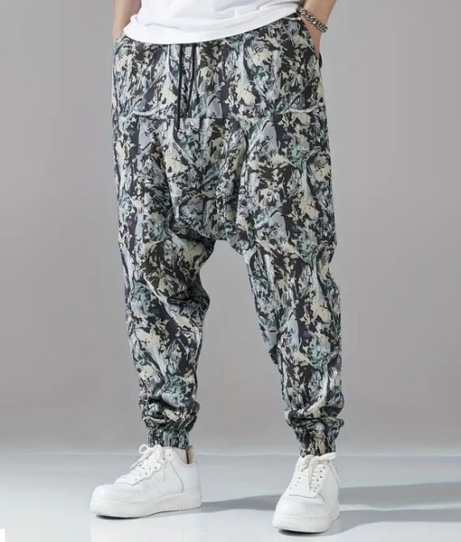 Maryam’s Essential Men’s Ethnic Vintage Pattern Stitching Print Harem Baggy Trouser