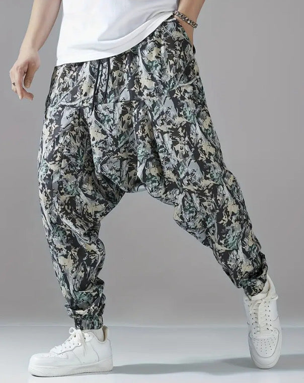 Maryam’s Essential Men’s Ethnic Vintage Pattern Stitching Print Harem Baggy Trouser