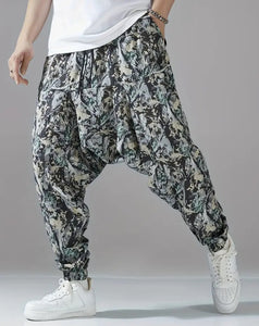 Maryam’s Essential Men’s Ethnic Vintage Pattern Stitching Print Harem Baggy Trouser