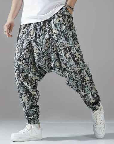 Maryam’s Essential Men’s Ethnic Vintage Pattern Stitching Print Harem Baggy Trouser