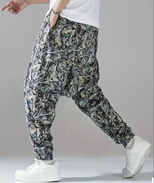 Maryam’s Essential Men’s Ethnic Vintage Pattern Stitching Print Harem Baggy Trouser