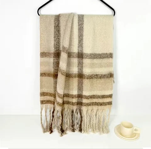 Maryam’s Essential Large Plaid Mohair Chunky Cashmere Scarf