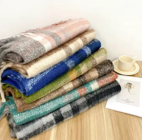 Maryam’s Essential Large Plaid Mohair Chunky Cashmere Scarf